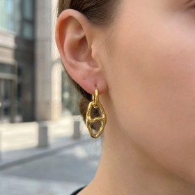 Boucles d'oreilles créoles pendentif ovale séparé martelé - 1