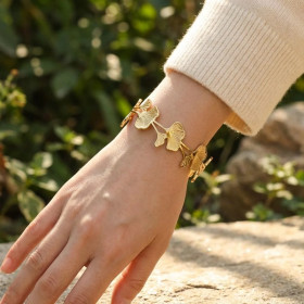 Bracelet manchette à feuilles de ginkgo sculptées - 1