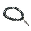 Bracelet perles hématite 8 mm & plume - 2