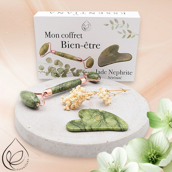 Coffret Gua Sha et rouleau de massage en Jade Néphrite - Rituel Beauté - 1