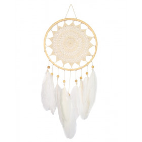 Attrape-rêves Plumes et Macramé Beige 20 cm - Décoration bohème & chamanique - 1
