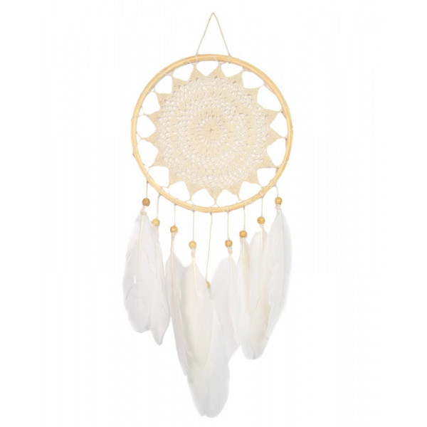 Attrape-rêves Plumes et Macramé Beige 20 cm - Décoration bohème & chamanique - 1