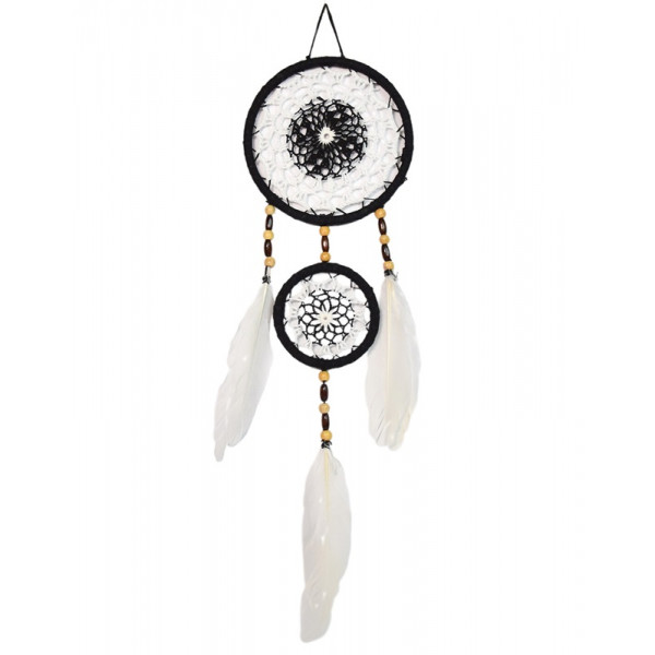 Attrape-rêves Plumes Noir et Blanc 15 cm – Protection et décoration bohème - 1