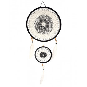 Attrape-rêves Plumes Noir et Blanc 30 cm - Energie Feng Shui - 1