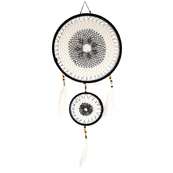 Attrape-rêves Plumes Noir et Blanc 30 cm - Energie Feng Shui - 1