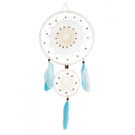 Attrape-rêves plumes bleues et blanches 30 cm – Protection et décoration naturelle - 1