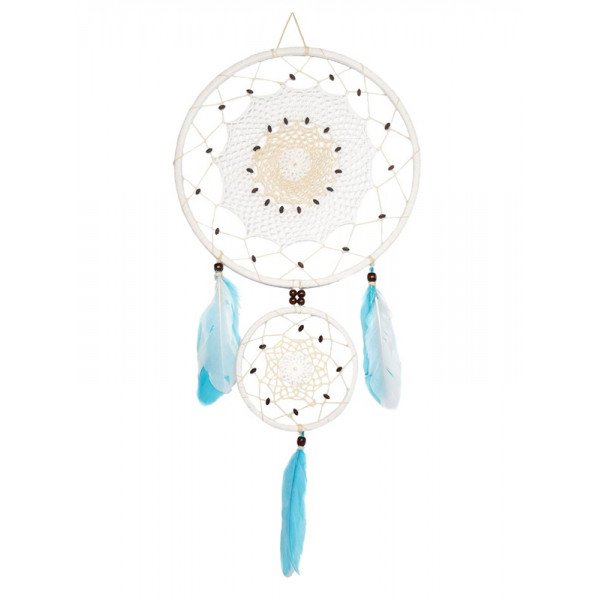 Attrape-rêves plumes bleues et blanches 30 cm – Protection et décoration naturelle - 1
