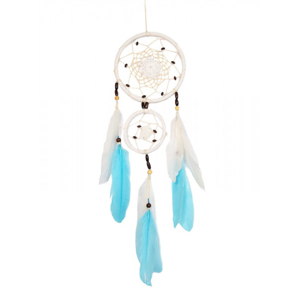 Attrape-Rêves Plumes Bleues et Blanches 15 cm - Protection Spirituelle - 1