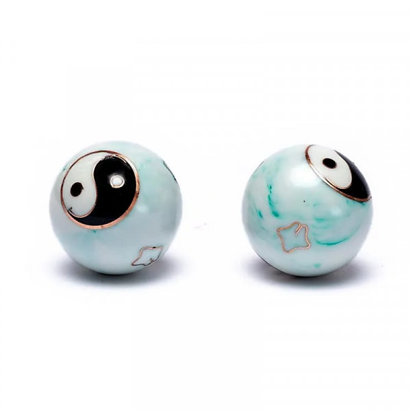 Boules de santé Qi Gong Yin et Yang marbré vert – 3,5 cm - 1