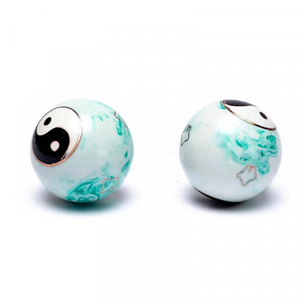 Boules de santé Qi Gong 4 cm Yin et Yang marbré vert - 1