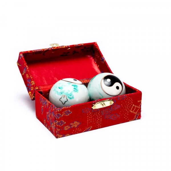 Boules de santé Qi Gong 4 cm Yin et Yang marbré vert - 2