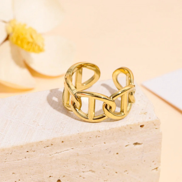 Bague maille chaîne d’encre ajustable – Acier inoxydable tendance - 1