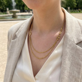 Collier Double Chaîne Femme – Maille Chaîne d’Encre & Détails Ovales Modernes - 2