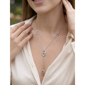 Collier en Y argenté maille chaîne d'ancre – Bijou élégants femme - 2