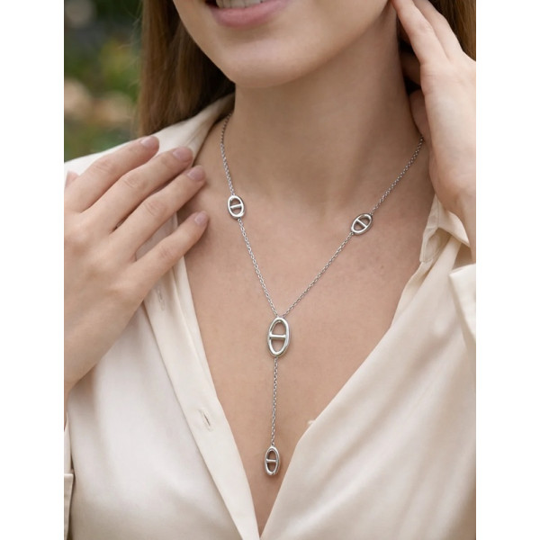 Collier en Y argenté maille chaîne d'ancre – Bijou élégants femme - 2