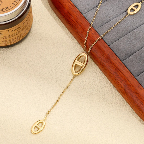 Collier Y doré Maille Chaîne d'ancre – Bijou tendance femme - 1