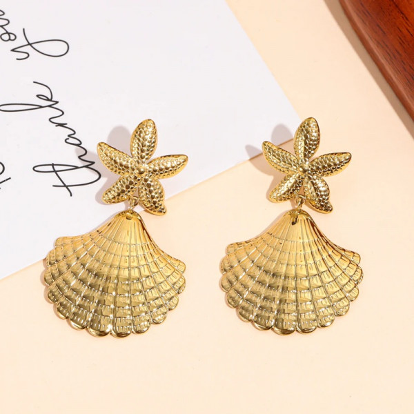 Boucles d’oreilles étoile de mer & coquillage dorées – Bijou été chic - 3