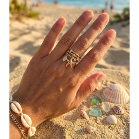 Bague étoile de mer dorée ajustable – Triple anneau chic & lumineux - 2