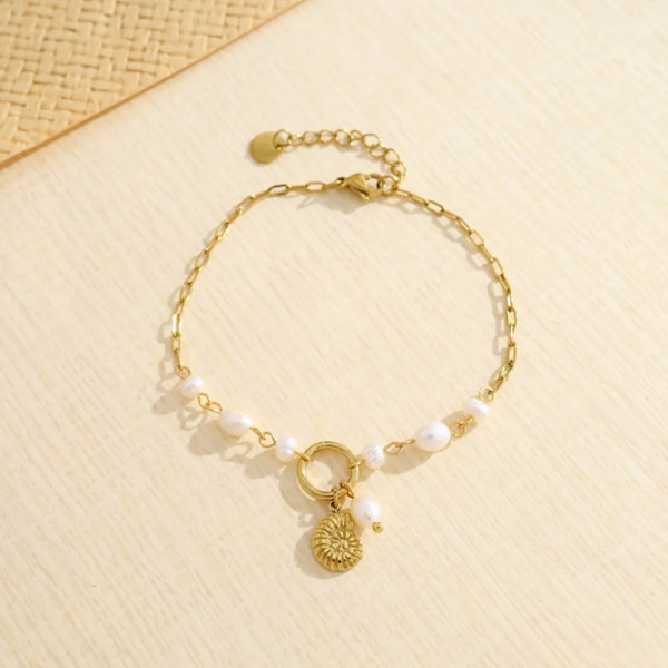 Bracelet Doré Chaîne & Perles Nautile – Élégance Océan Chic - 2