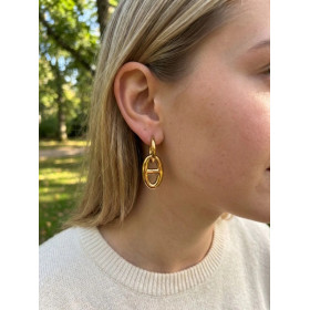 Boucles d’Oreilles Créoles Dorées Chaîne d’Ancre Pendantes Élégantes - 1