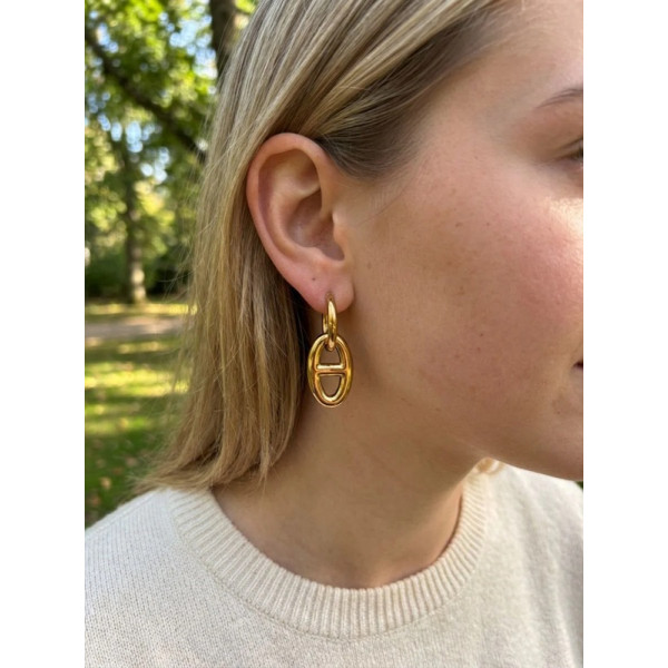 Boucles d’Oreilles Créoles Dorées Chaîne d’Ancre Pendantes Élégantes - 1
