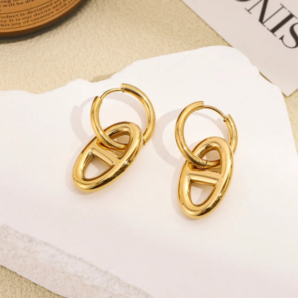 Boucles d’Oreilles Créoles Dorées Chaîne d’Ancre Pendantes Élégantes - 2