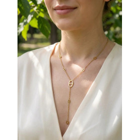 Collier en Y doré Motifs Ovales Ajourés & Chaîne Ancre - 1