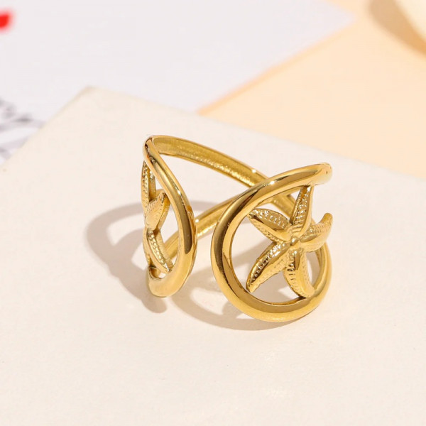 Bague Étoile de Mer Ajustable Dorée – Bijou Marin Tendance Femme Été - 2