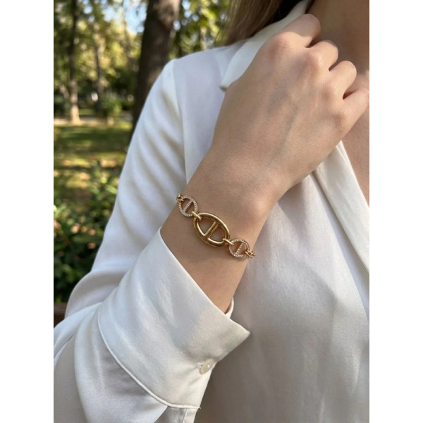 Bracelet doré Chaîne d’Ancre Maille Ovale & Anneaux Pavés - 1