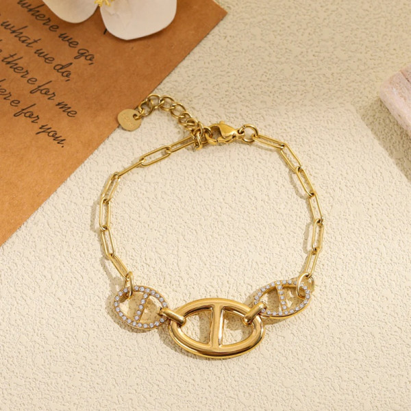 Bracelet doré Chaîne d’Ancre Maille Ovale & Anneaux Pavés - 2