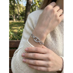Bracelet Chaîne d’Ancre Argenté Maille Ovale & Pavés - 1