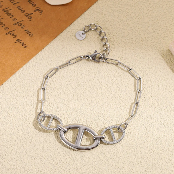 Bracelet Chaîne d’Ancre Argenté Maille Ovale & Pavés - 2