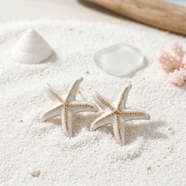 Boucles d’Oreilles Étoile de Mer Dorées Nacrées - Bijoux Acier Inoxydable - 2