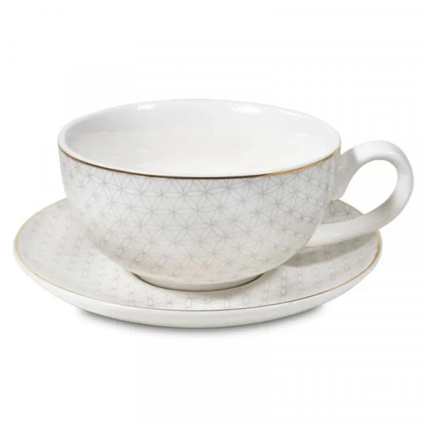 Service à thé Fleur de Vie dorée avec théière , tasse & soucoupe - 2