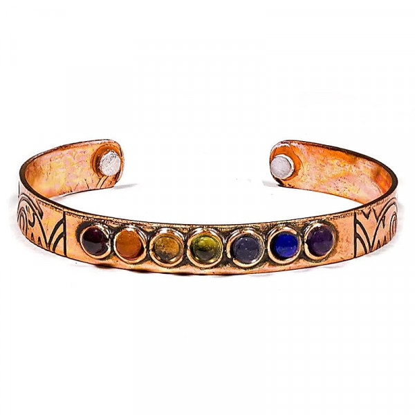 Bracelet Chakra Cuivre Magnétique 6,5 cm - 7 Pierres Naturelles AA - 1
