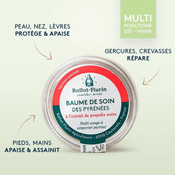 Baume de Soin des Pyrénées Pocket 10 ml - Propolis & Peaux Sèches - 1