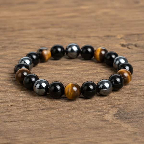 Bracelet Hématite Obsidienne Œil de Tigre - Protection & Ancrage - 1