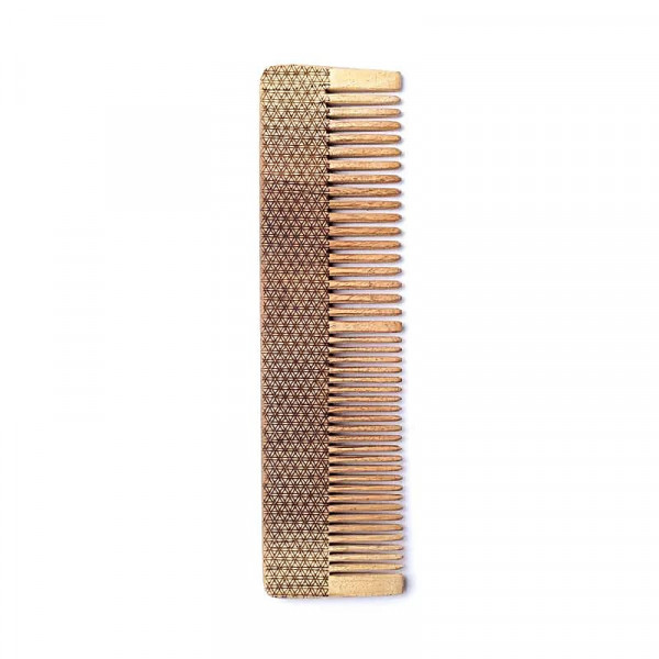 Peigne en Bois Naturel Fleur de Vie 19 cm - Démêlage Doux - 1