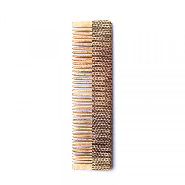 Peigne en Bois Naturel Fleur de Vie 19 cm - Démêlage Doux - 2