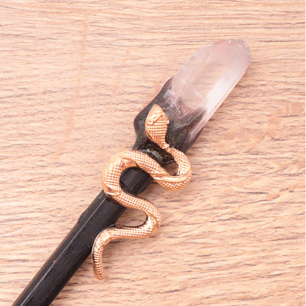 Baguette de soin en Cristal de Roche A avec Serpent – 35 à 40 cm - 2